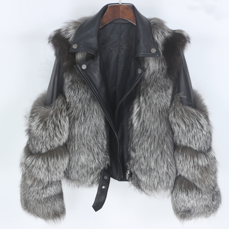 Nine Seven Fox or Raccoon Fur Women's Winter Genuine Leather Jacket Coat Customization