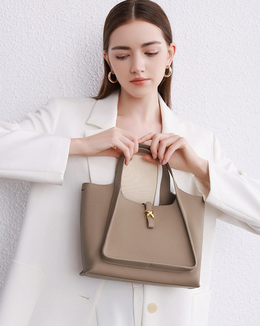 Nine Seven Genuine Leather Handmade Tote Handbag for Women Large Capacity Crossbody Bags with Inside Subbag