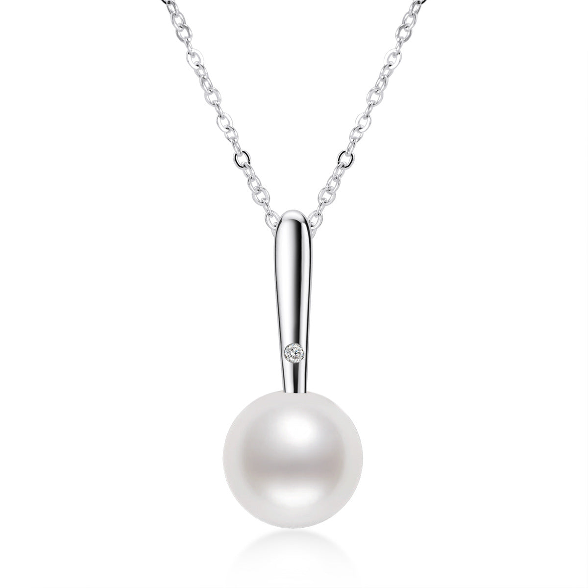 Pearl Necklaces for Women White Pearl Pendant Necklace S925 Sterling Silver Chain Jewelry 7.5mm - 8mm