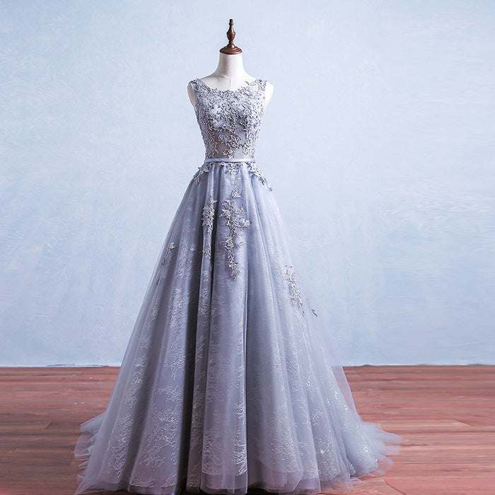 Nine Seven Women's Appliques Scoop Neck Sweep Train Evening Party A-Line Dress