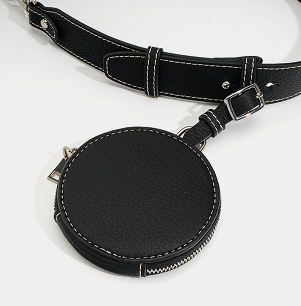 Nine Seven Genuine Leather Women's Handmade Over the Shoulder Bags Cylinder Shaped Zip Little Pocket Strap Decor