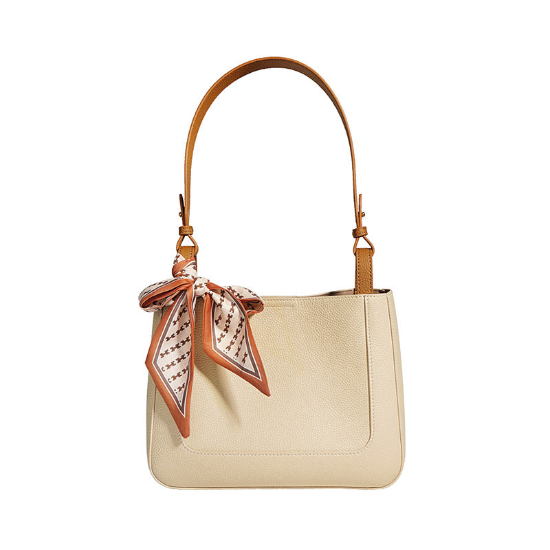 Nine Seven Shoulder Bag Genuine Leather Women's Handmade Silk Scarf Decor Inner Subbag Tote Handbag