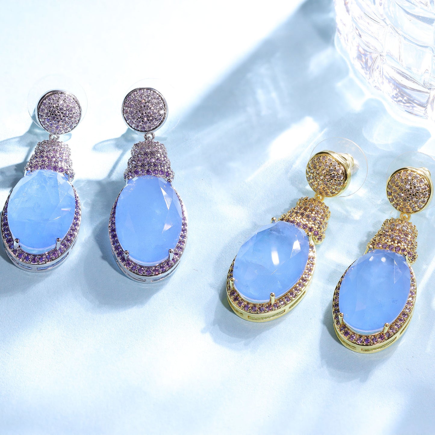 Purple Blue Crystal Gem Earrings for Women Plated Bright Pendant Earrings Jewelry for Gifts