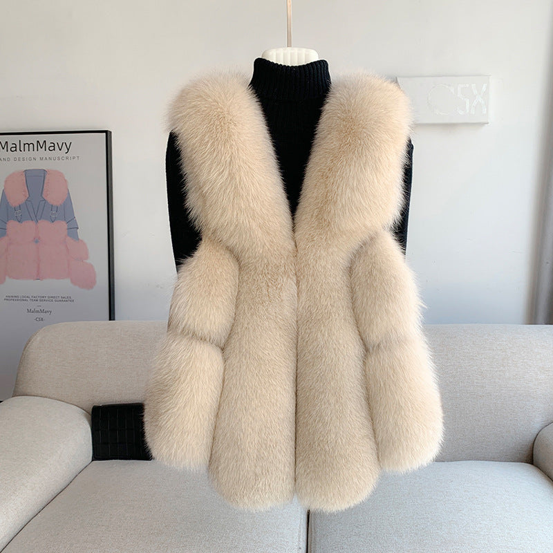 Nine Seven Women's Fox Fur Winter Vest Sleeveless Coat Customization
