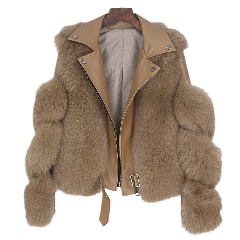 Nine Seven Fox or Raccoon Fur Women's Winter Genuine Leather Jacket Coat Customization