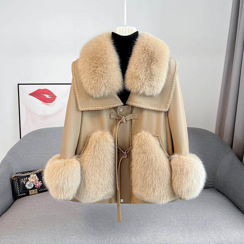 Nine Seven Fox Fur Women's Genuine Leather Modern Jacket Customization