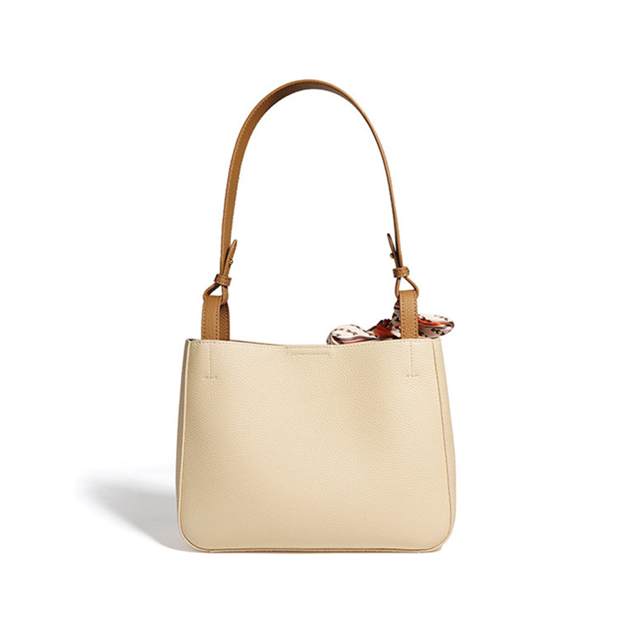 Nine Seven Shoulder Bag Genuine Leather Women's Handmade Silk Scarf Decor Inner Subbag Tote Handbag