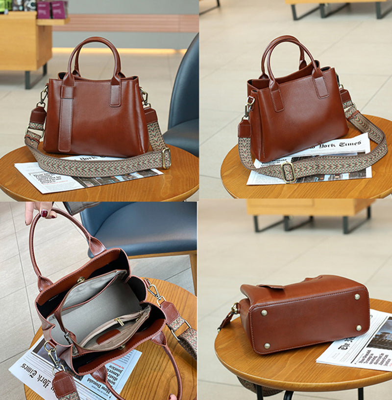 Nine Seven Handbag Women's Genuine Leather Handmade Tote Removable Adjustable Strap Crossbody Shoulder Bags