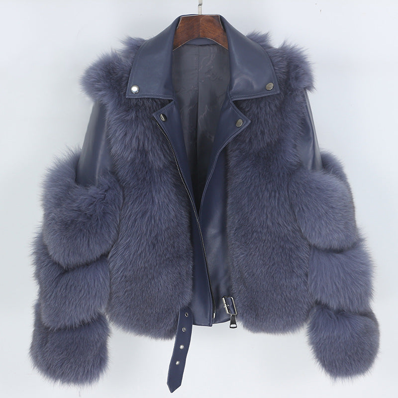 Nine Seven Fox or Raccoon Fur Women's Winter Genuine Leather Jacket Coat Customization