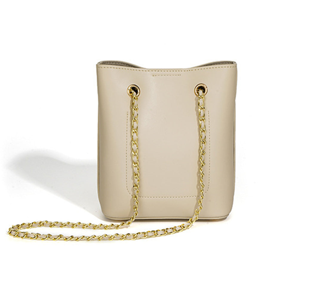 Nine Seven Genuine Leather Women's Handmade Mini Bucket Crossbody Shoulder Bag with Mental Ball Decor