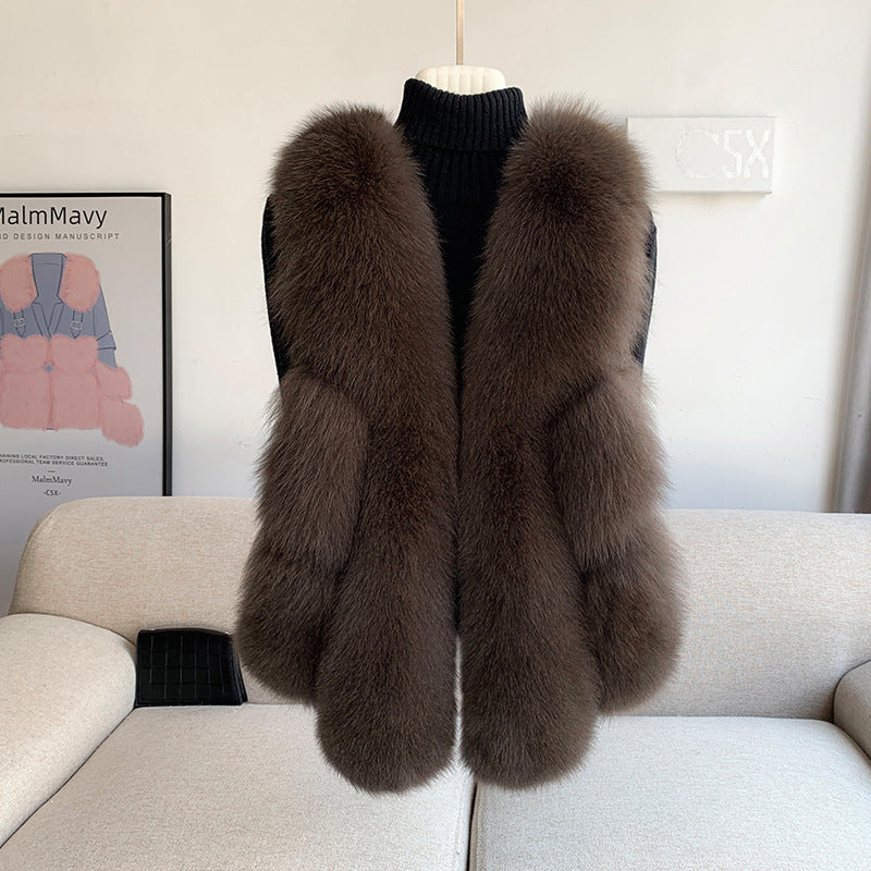 Nine Seven Women's Fox Fur Winter Vest Sleeveless Coat Customization