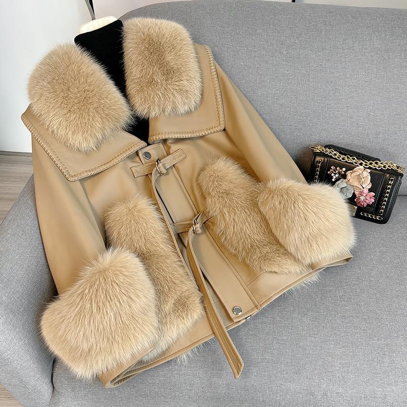 Nine Seven Fox Fur Women's Genuine Leather Modern Jacket Customization