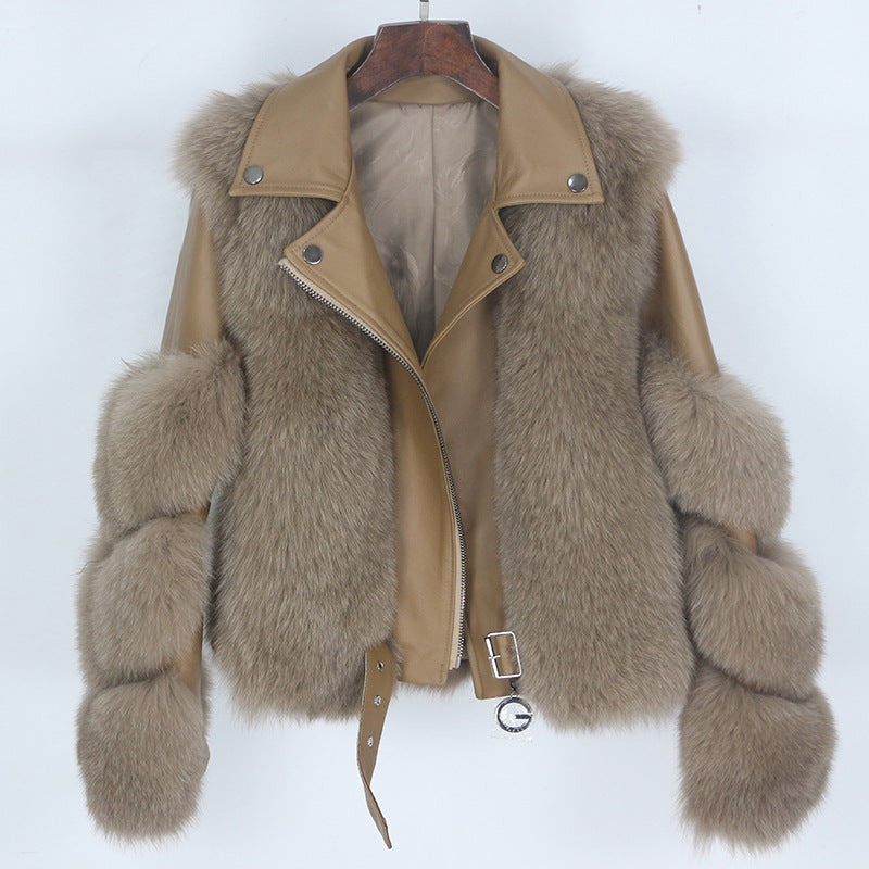 Nine Seven Fox or Raccoon Fur Women's Winter Genuine Leather Jacket Coat Customization
