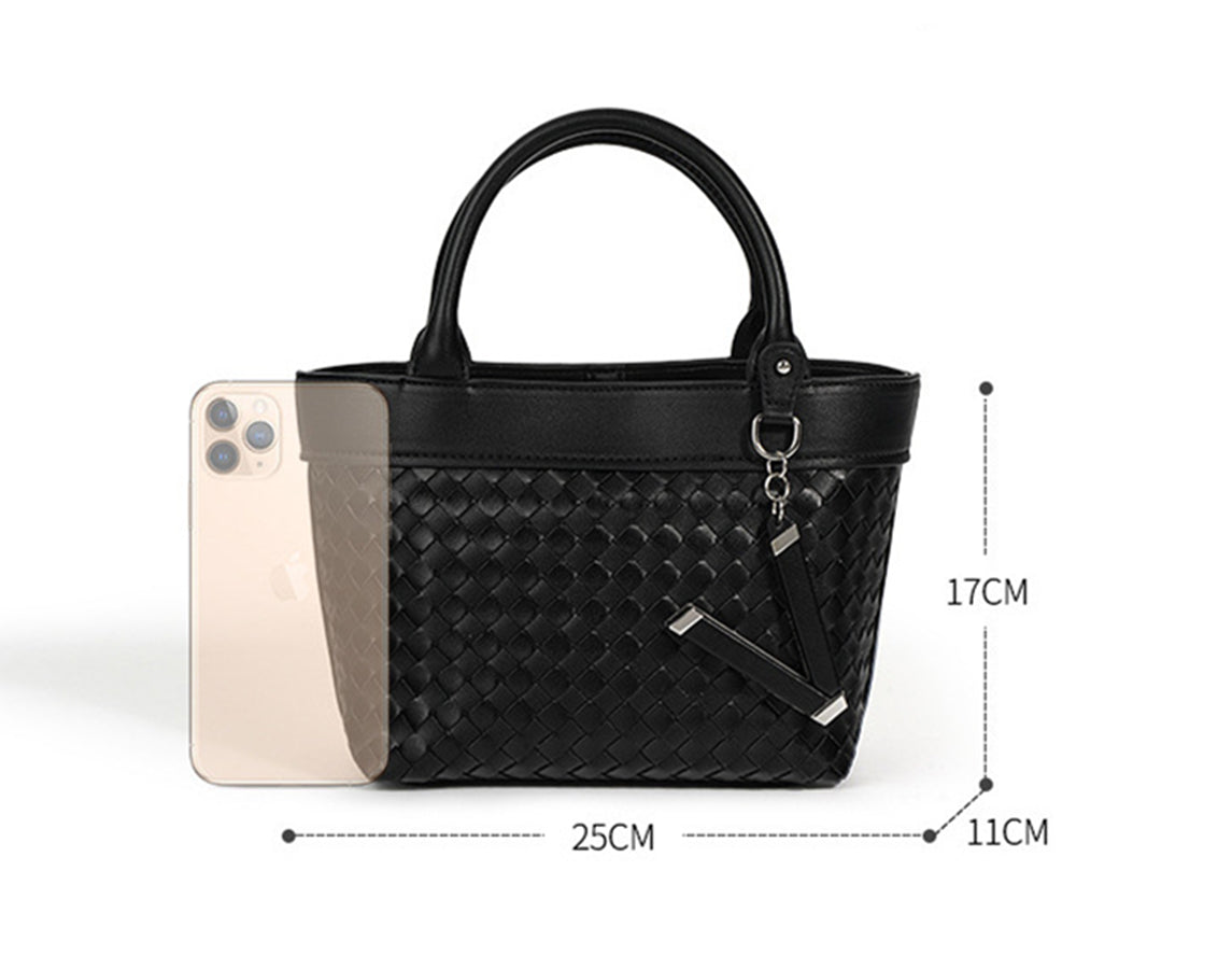 Nine Seven Genuine Leather Women's Weaving Tote Handbag with Subbag Crossbody Shoulder Bag