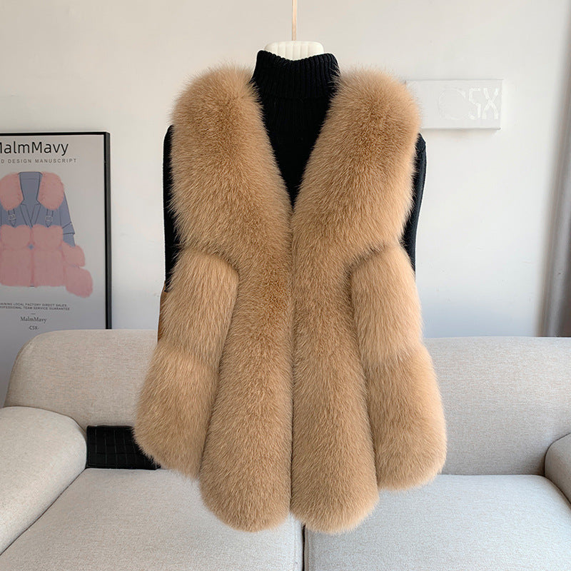 Nine Seven Women's Fox Fur Winter Vest Sleeveless Coat Customization