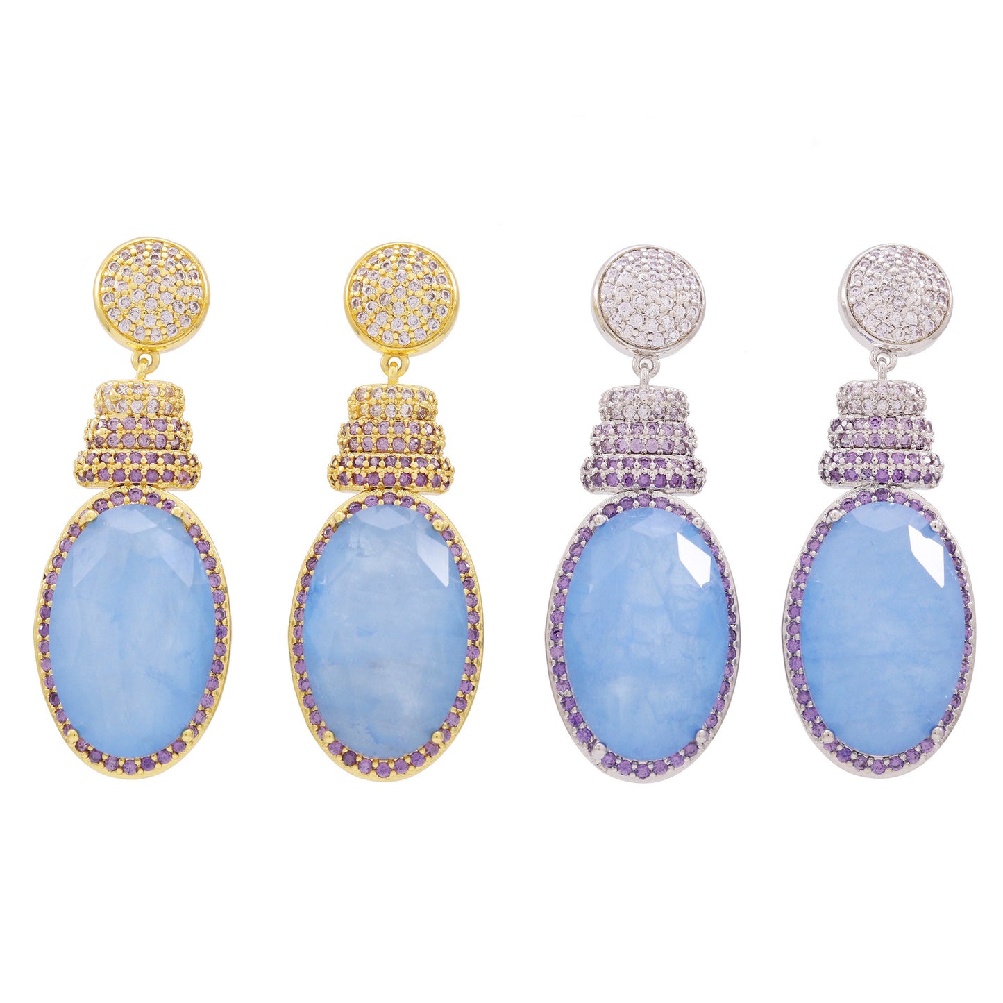 Purple Blue Crystal Gem Earrings for Women Plated Bright Pendant Earrings Jewelry for Gifts