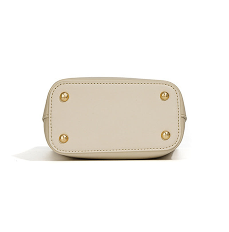 Nine Seven Genuine Leather Women's Handmade Mini Bucket Crossbody Shoulder Bag with Mental Ball Decor