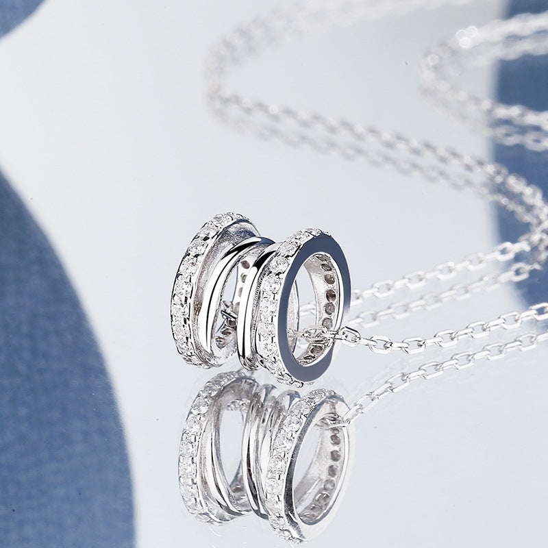 Women's Small Spring Shapped Necklaces S925 Sterling Silver Glitter Pendant Jewelry