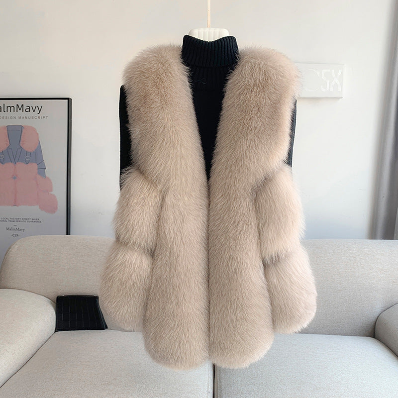 Nine Seven Women's Fox Fur Winter Vest Sleeveless Coat Customization