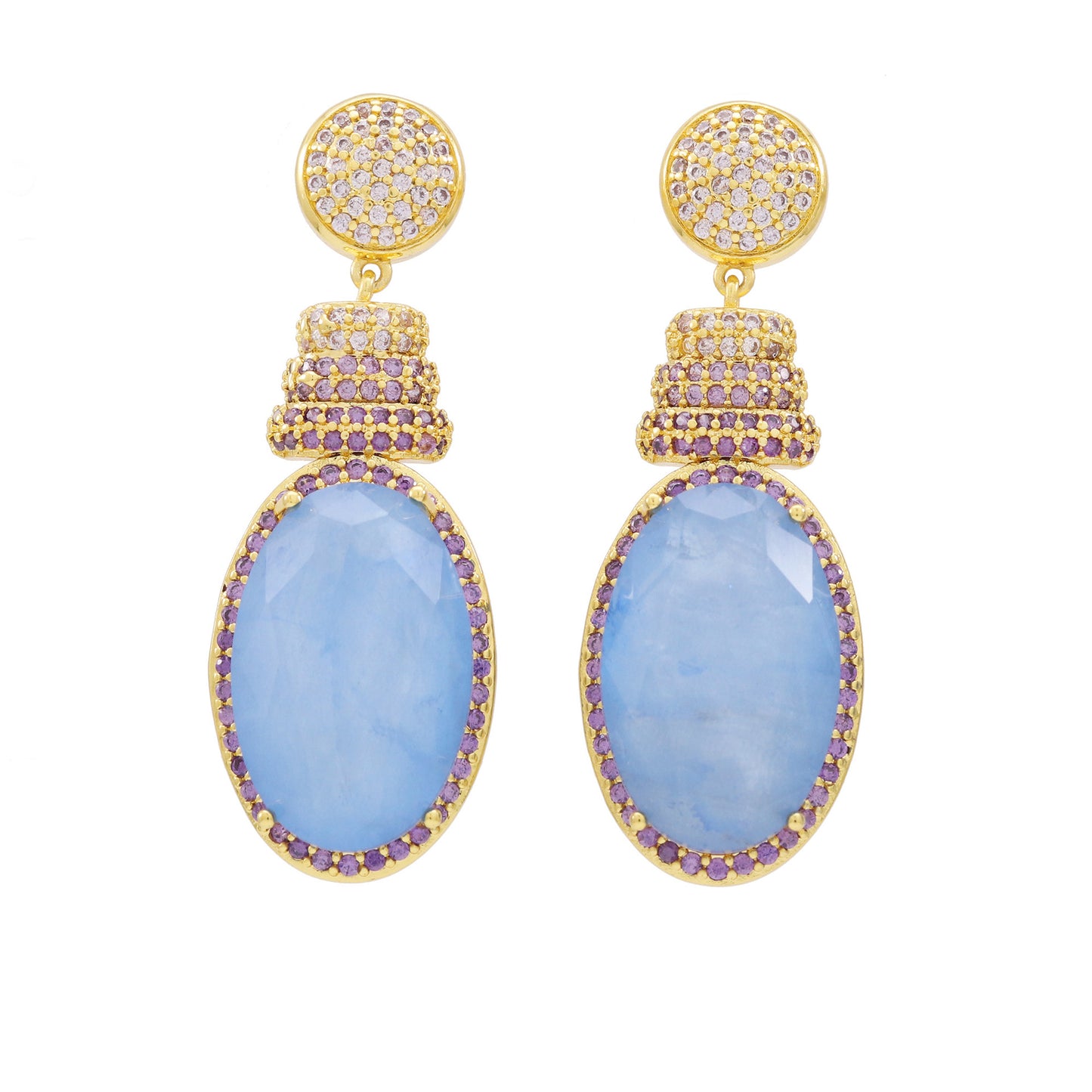 Purple Blue Crystal Gem Earrings for Women Plated Bright Pendant Earrings Jewelry for Gifts