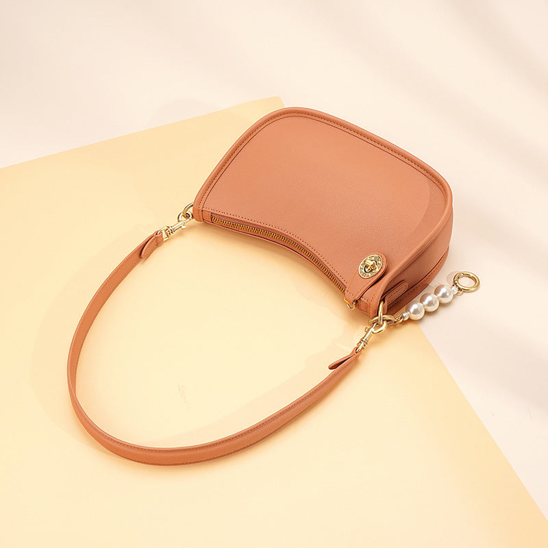 Nine Seven Genuine Leather Women's Handmade Pearls Design Zip Up Shoulder Bags Crossbody Purse