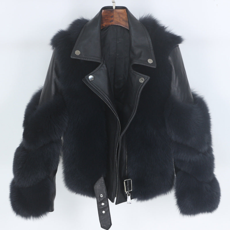 Nine Seven Fox or Raccoon Fur Women's Winter Genuine Leather Jacket Coat Customization