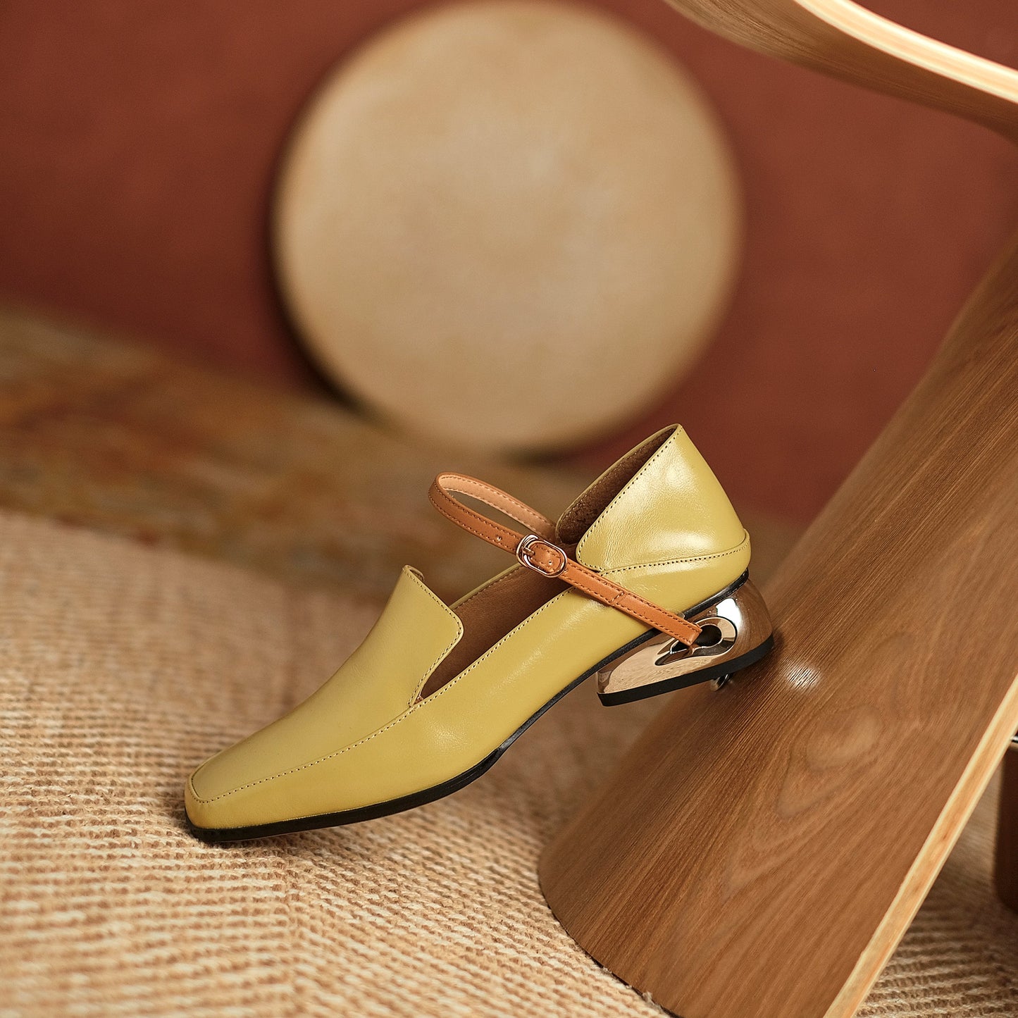 Nine Seven Women's Handmade Genuine Leather Square Toe Chunky Heel Classic Mary Jane Pumps