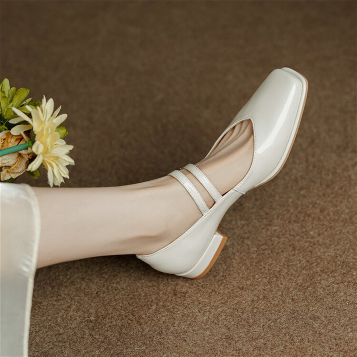 Nine Seven Handmade Women's Square Toe Patent Leather Handmade Buckles Casual Flat Mary Jane Shoes