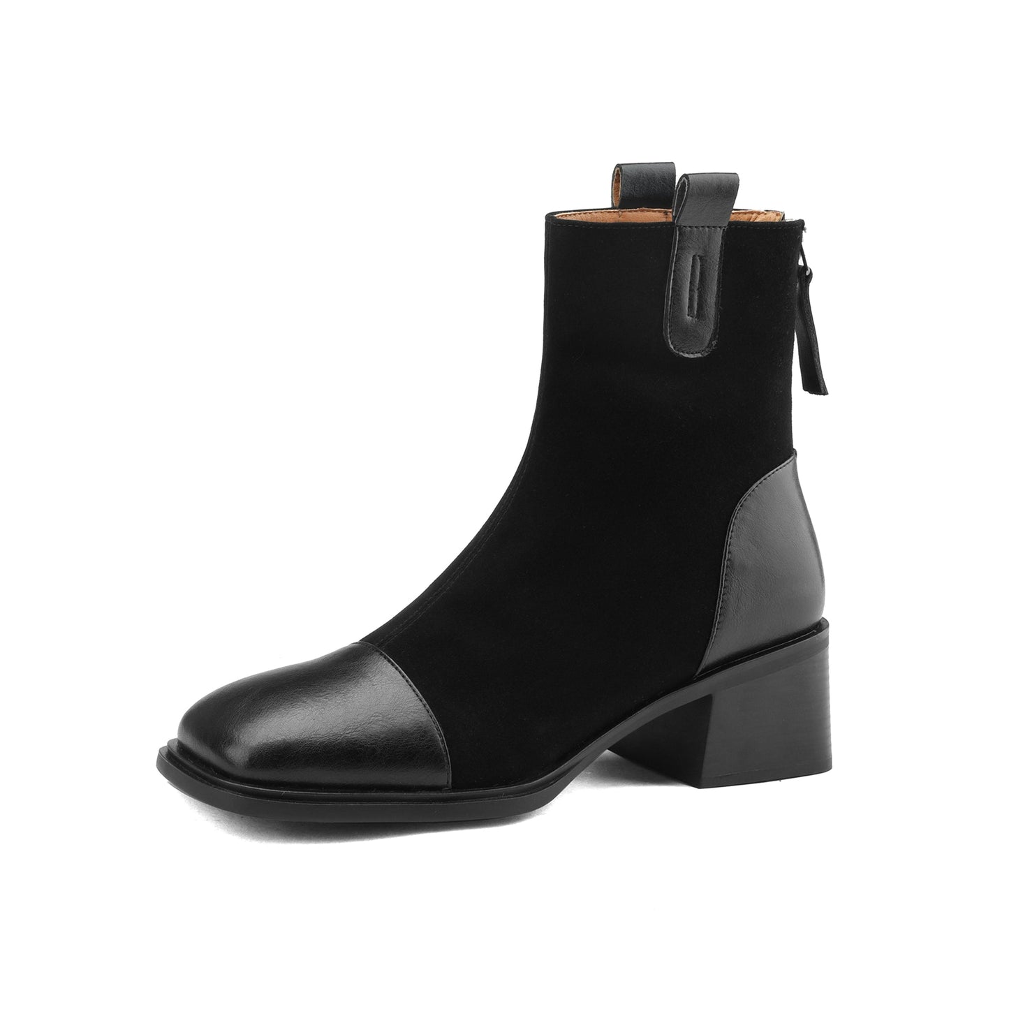 Nine Seven Handmade Women's Suede Leather Cap Toe Back Zip Mid Block Heel Charming Calf-High Boots