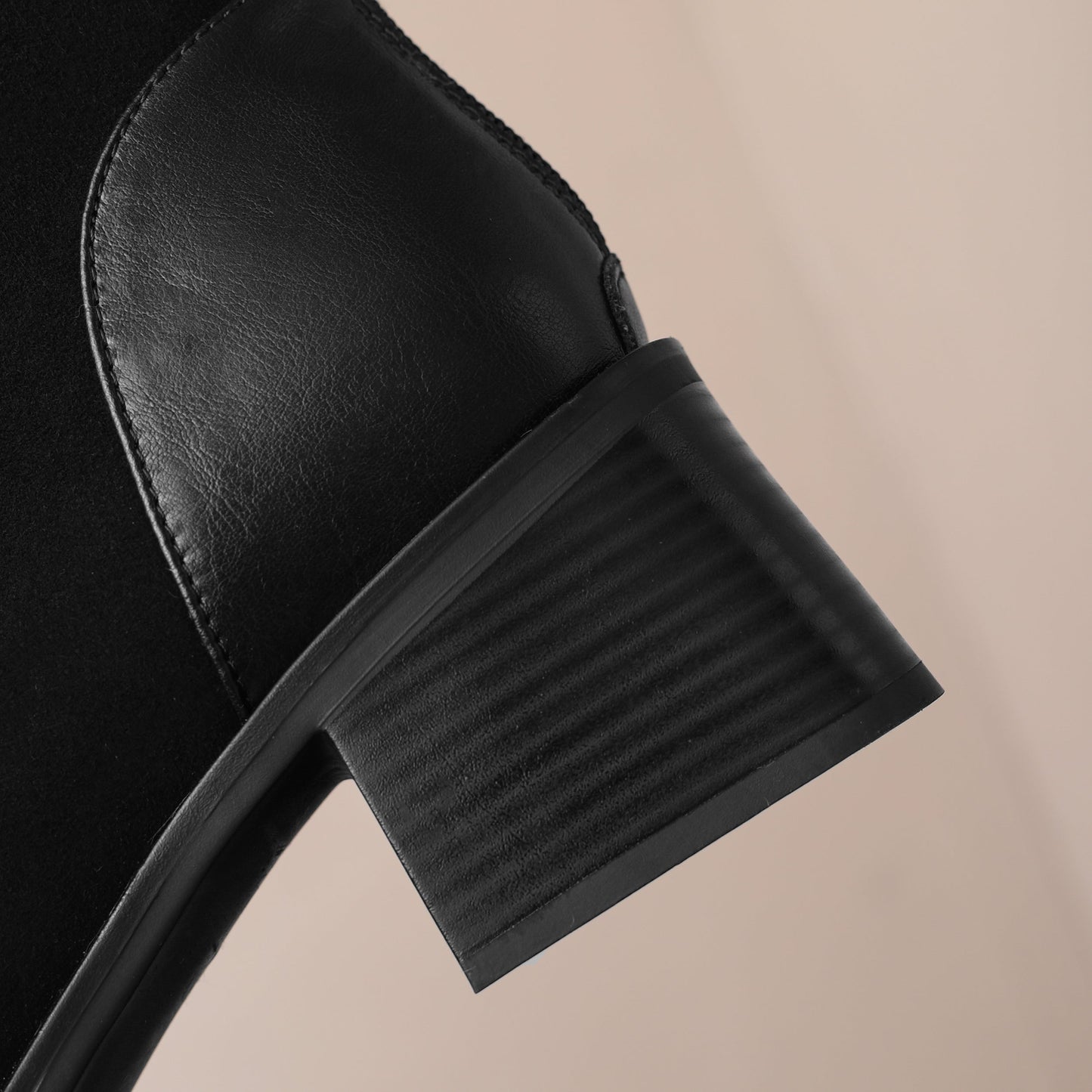 Nine Seven Handmade Women's Suede Leather Cap Toe Back Zip Mid Block Heel Charming Calf-High Boots