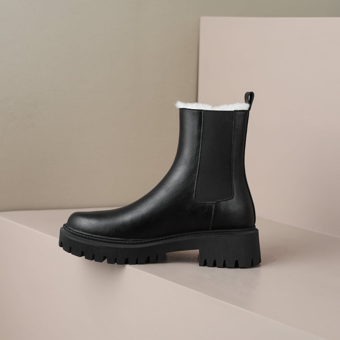 Nine Seven Handmade Women's Genuine Leather Pull On Round Toe Low Block Heel Platform Boots