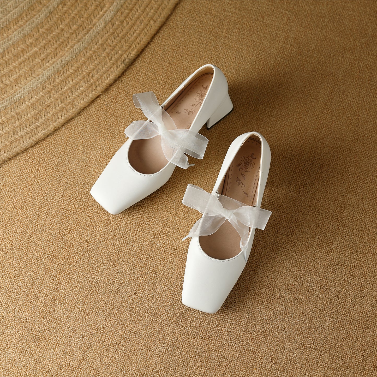 Nine Seven Women's Handmade Bowtie Lace Band Square Toe Comfortable Block Heel Weeding Pumps Shoes