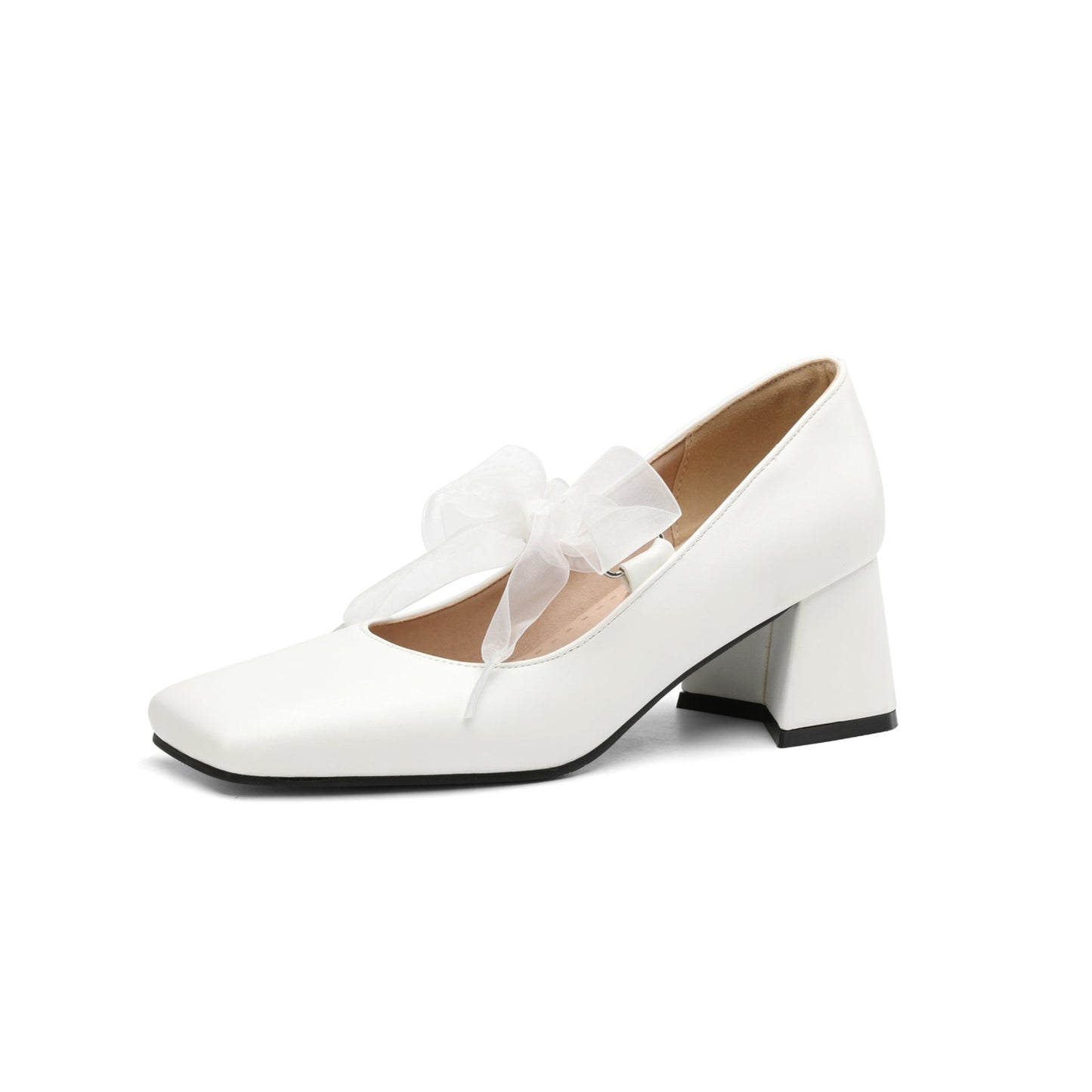 Nine Seven Women's Handmade Bowtie Lace Band Square Toe Comfortable Block Heel Weeding Pumps Shoes