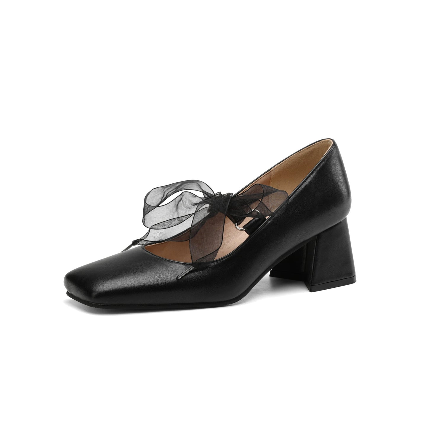 Nine Seven Women's Handmade Bowtie Lace Band Square Toe Comfortable Block Heel Weeding Pumps Shoes