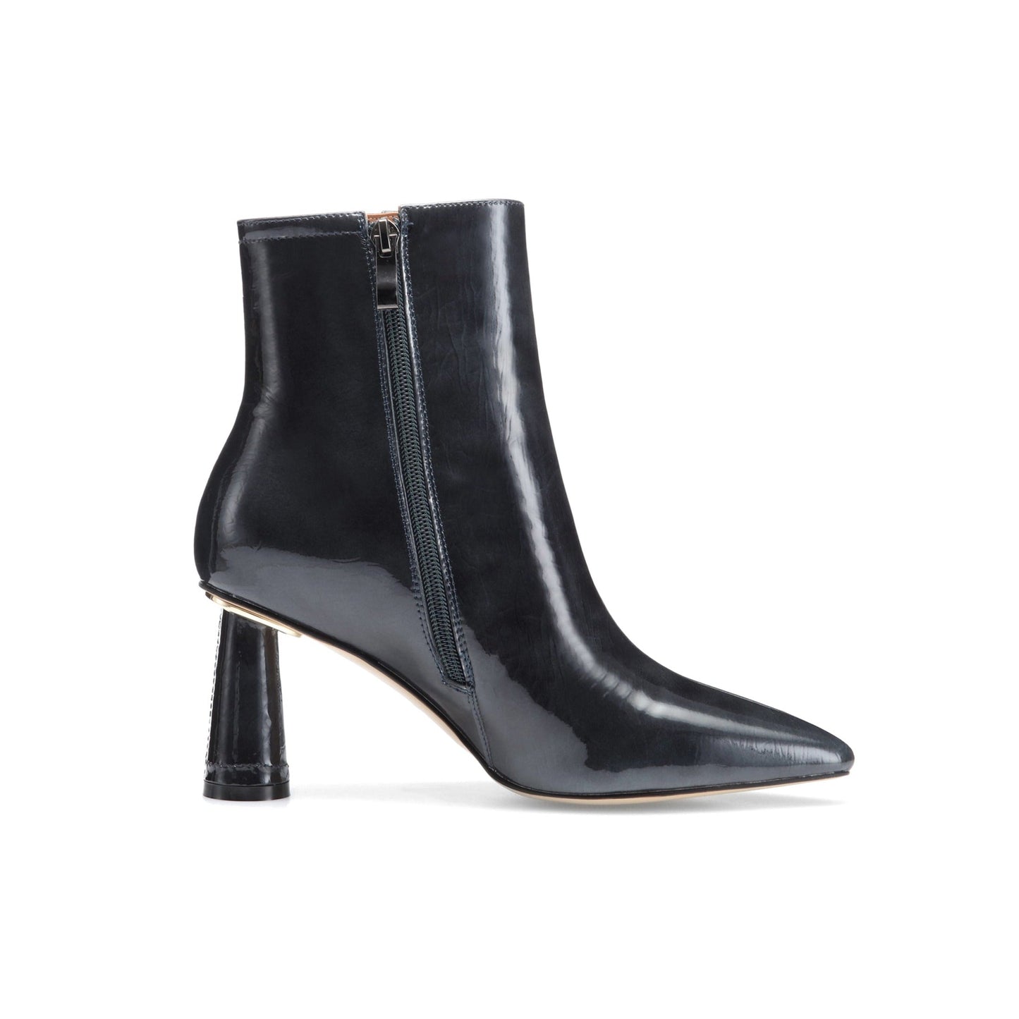 Nine Seven Women's Patent Leather Handmade Elegant High Cylindrical Heel Pointed Toe Side Zip Up Short Dressing Boots