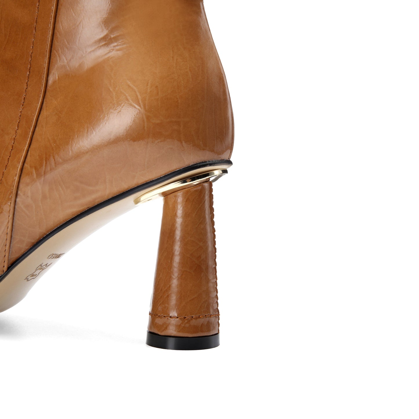 Nine Seven Women's Patent Leather Handmade Elegant High Cylindrical Heel Pointed Toe Side Zip Up Short Dressing Boots