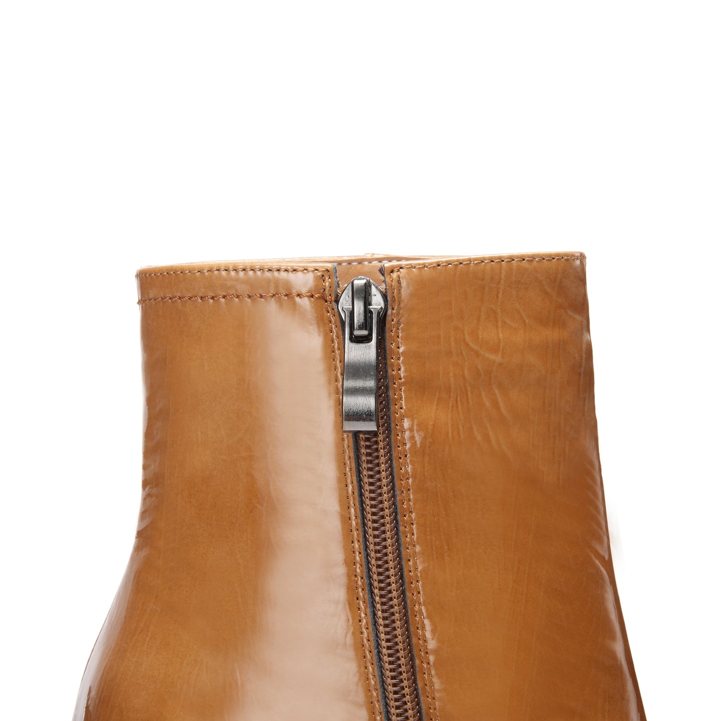 Nine Seven Women's Patent Leather Handmade Elegant High Cylindrical Heel Pointed Toe Side Zip Up Short Dressing Boots