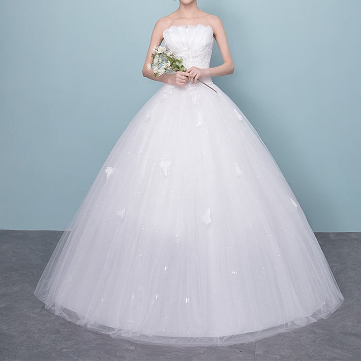 Nine Seven Ruffle Appliques Bridal A-Line Tube Top Princess Wedding Dress