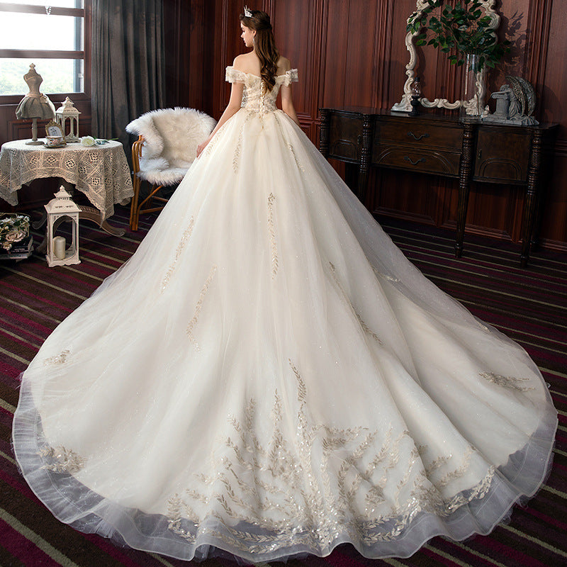 Nine Seven Appliques Sleeveless Off Shoulder Lace Up A-Line Ball Grown Wedding Dress