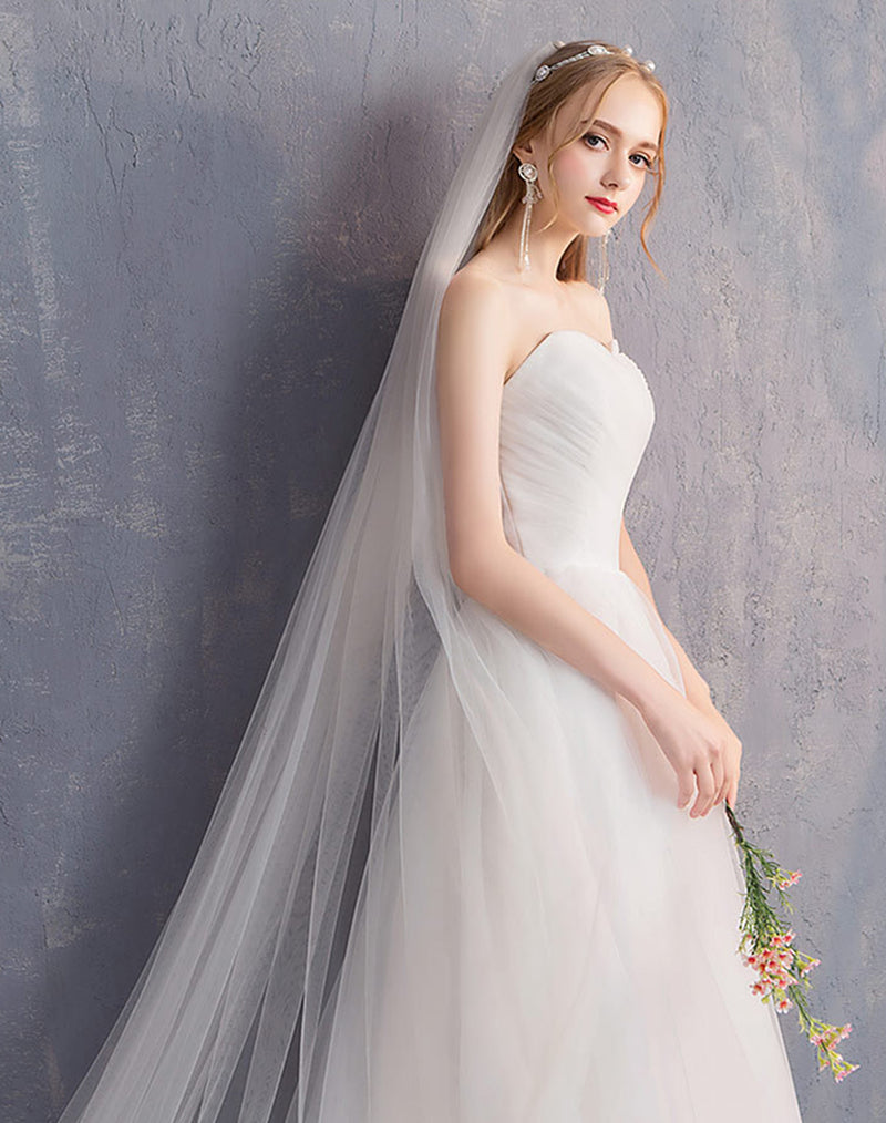 Nine Seven Tube Top Pleated Elegant Simple Design Sleeveless A-Line Beach Lawn Wedding Dress
