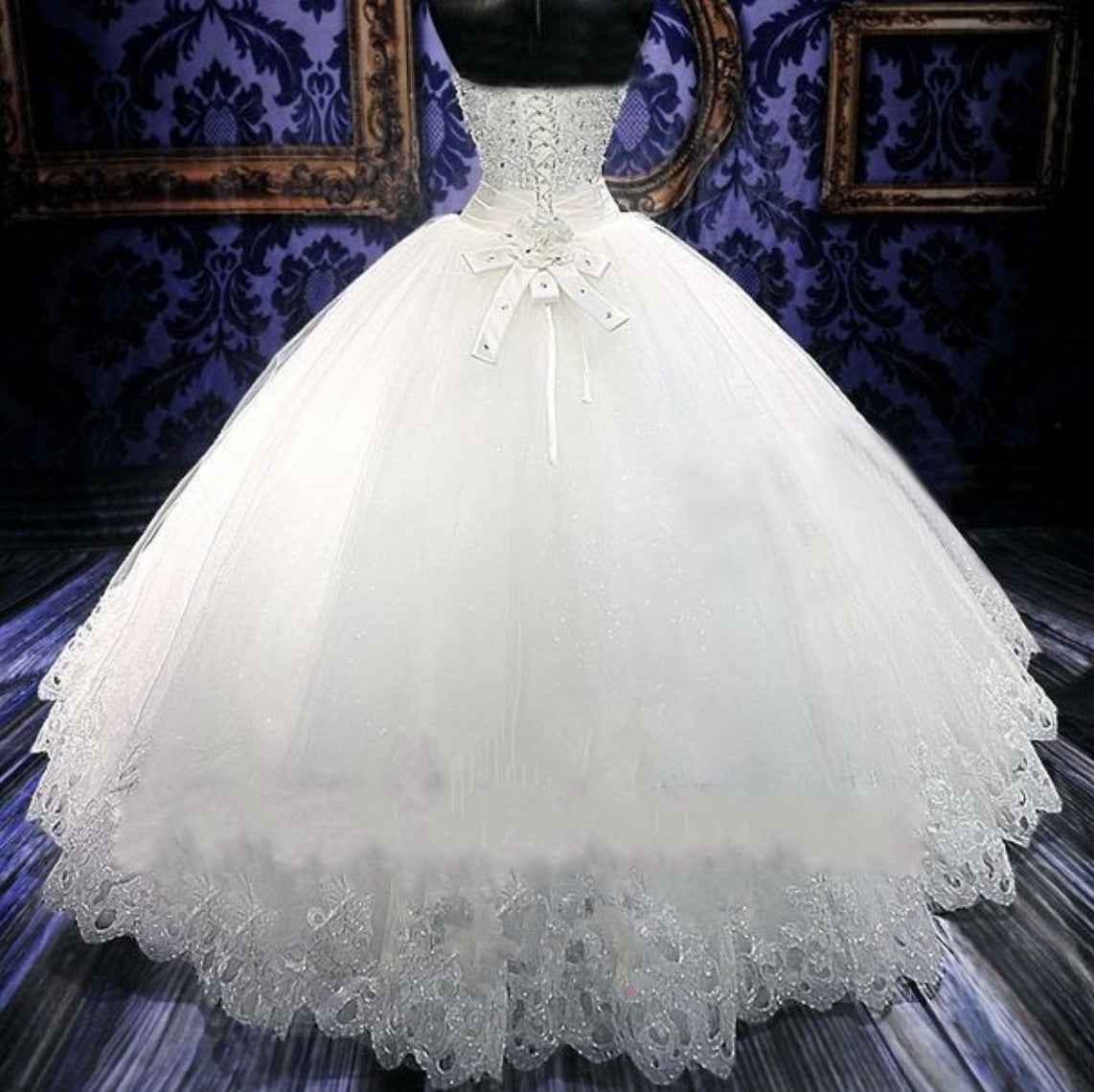 Nine Seven Crystal Sequins Sleeveless Lace Up Ball Grown Princess Wedding Dress