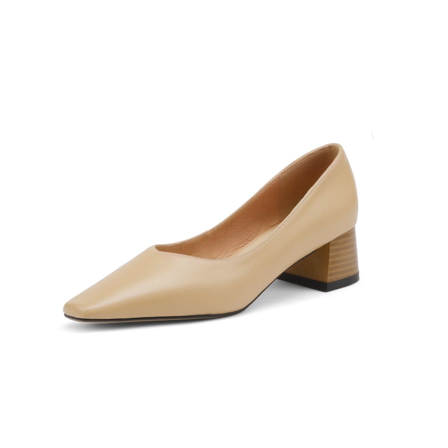 Nine Seven Women's Square Toe Genuine Leather Handamde Low Chunky Heel Casual Loafers