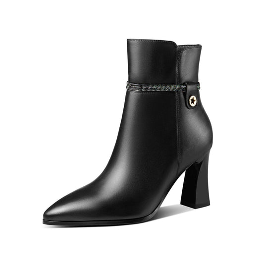 Nine Seven Handmade Women's Genuine Leather High Heel Side Zip Up Pointed Toe Little Star Decor Ankle Boots