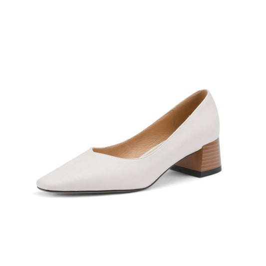 Nine Seven Women's Square Toe Genuine Leather Handamde Low Chunky Heel Casual Loafers