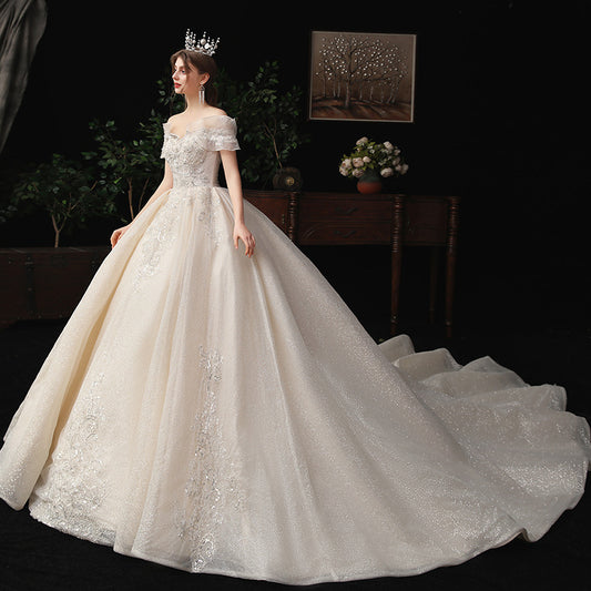 Nine Seven Bridal Dress Appliques Pearl Sequines Decor Lace Up Off Shoulder Ball Grown Wedding Dress