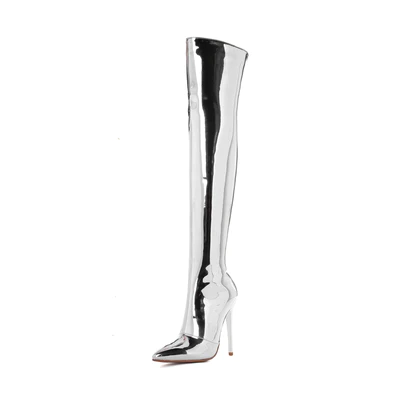 Nine Seven Patent Leather Pointed Toe Stiletto Heel Plus-size Customized Circumference Over The Knee High Boots