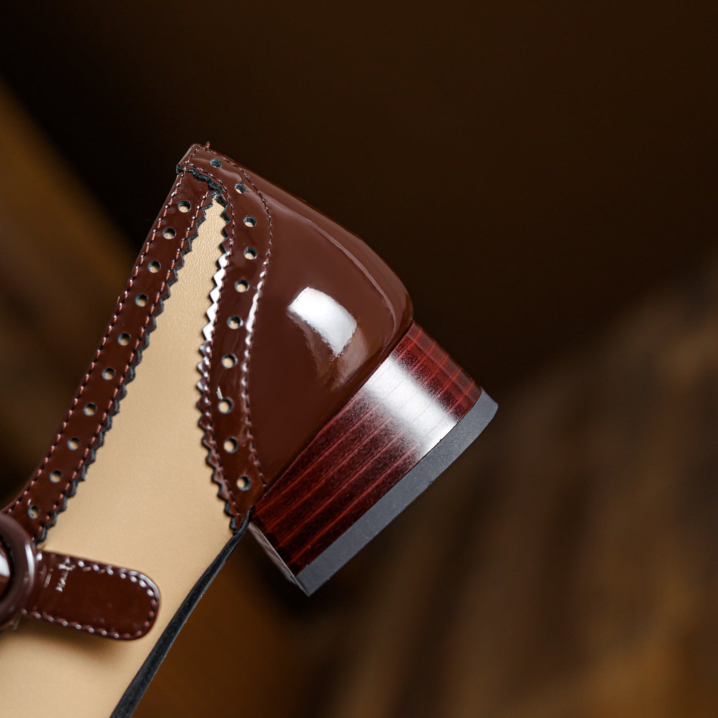 Nine Seven Women's Patent Leather Handmade Lace Buckle Round Toe Low Block Heel Mary Jane Flats Shoes