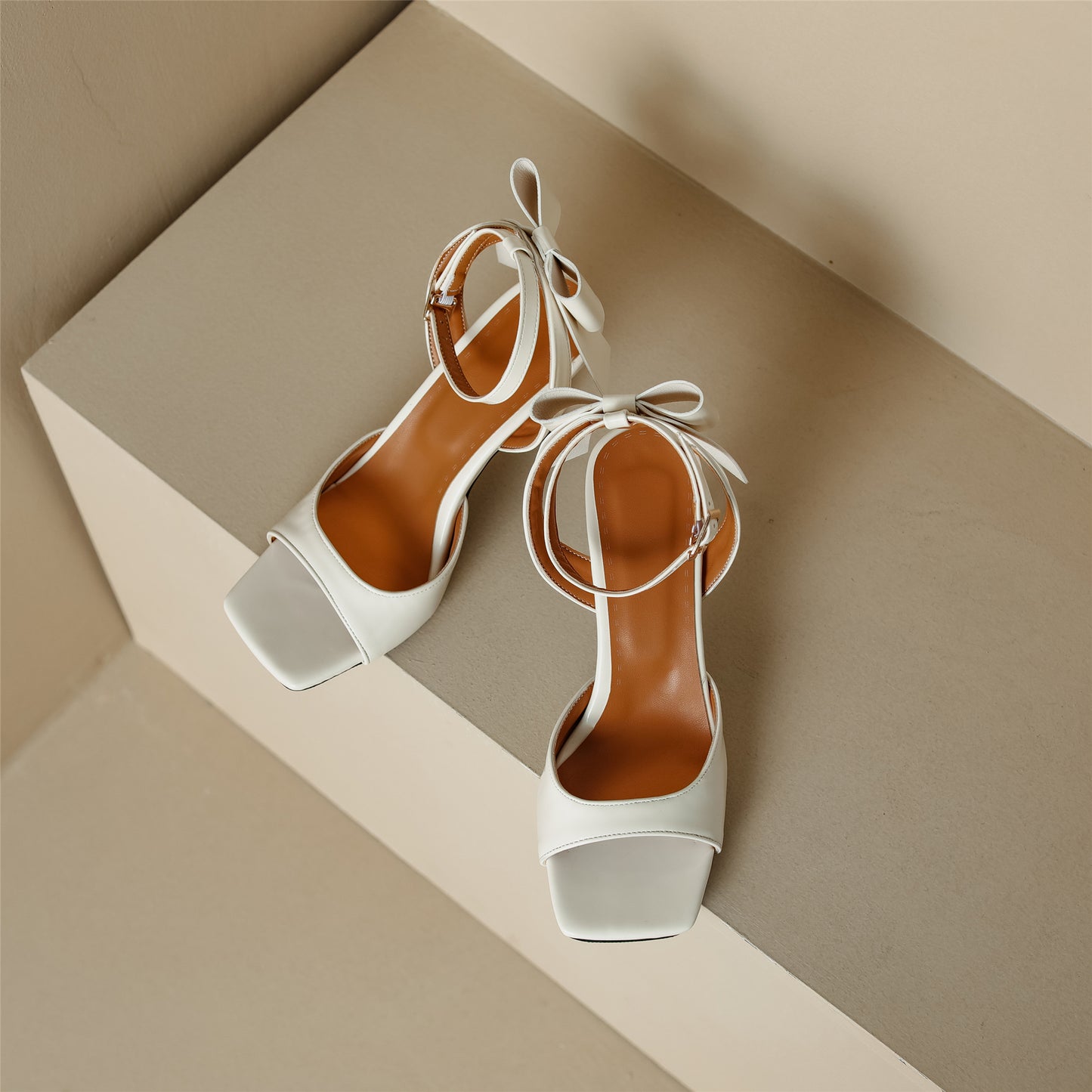 Nine Seven Women's Handmade Kitten Heel Square Toe Buckle Back Bowtie Sandal Shoes