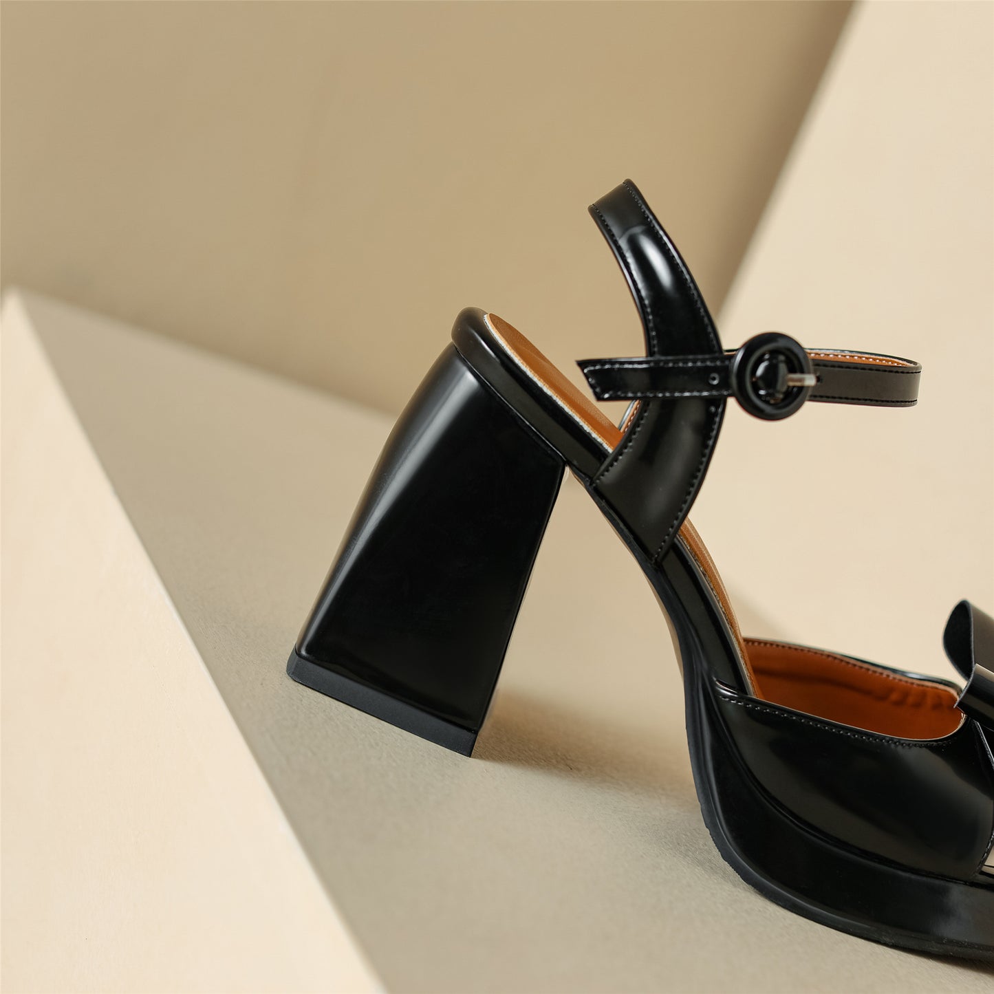 Nine Seven Women's Handmade Bowknot Buck Square Toe Mid Block Heel Weeding Sandal Shoes