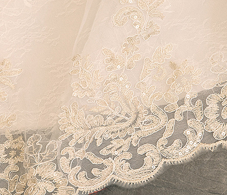 Nine Seven Off Shoulder Pearls Floral Appliques Short Sleeves A-Line Bridal Wedding Dress